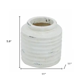 6" White Stoneware Round Jug Vase