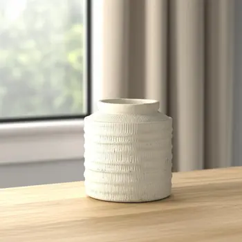 6" White Stoneware Round Jug Vase