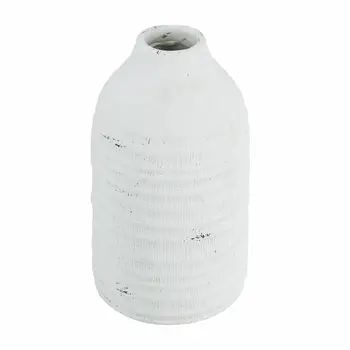 12" White Stoneware Round Jug Vase