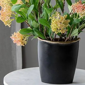 8" Black And Gold Oval Aluminum Table Vase