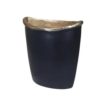8" Black And Gold Oval Aluminum Table Vase