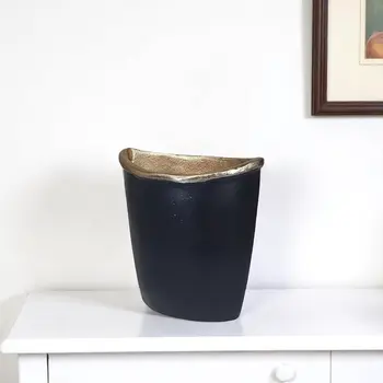 8" Black And Gold Oval Aluminum Table Vase
