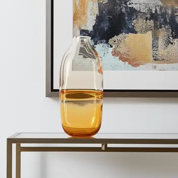 14" Clear And Brown Ombre Round Glass Table Vase