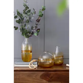 14" Clear And Brown Ombre Round Glass Table Vase