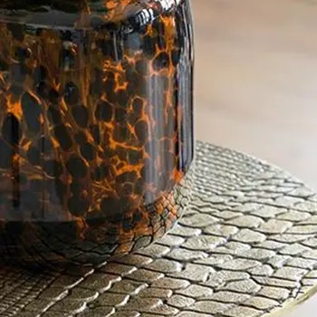 8" Beige Brown And Black Animal Print Round Glass Table Vase