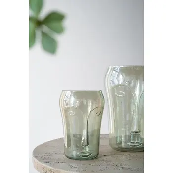 Set of Two Light Green Glass Table Vase