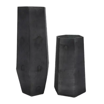 Set of Two Black Wavy Glass Table Vase