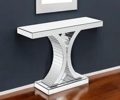 39" Silver Mirrored Glass Pedestal Console Table