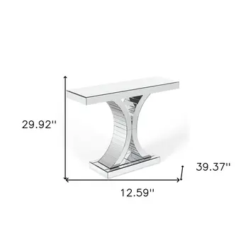 39" Silver Mirrored Glass Pedestal Console Table