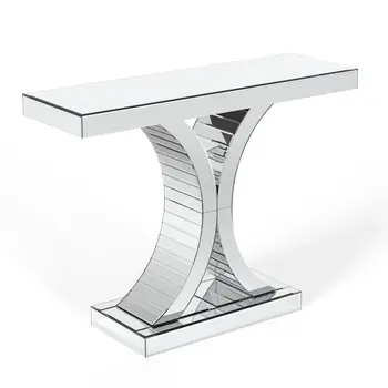 39" Silver Mirrored Glass Pedestal Console Table