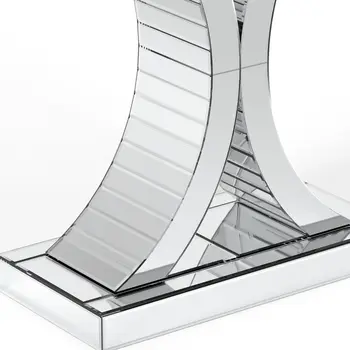 39" Silver Mirrored Glass Pedestal Console Table