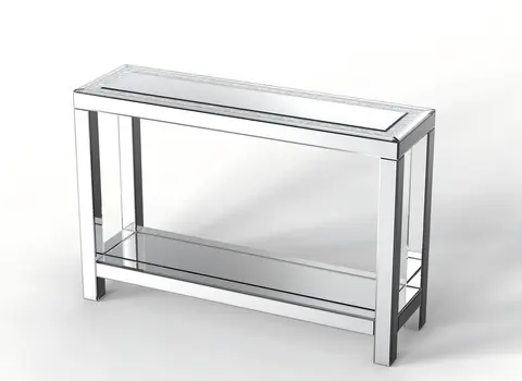 47" Silver Mirrored Glass And Faux Crystals Console Table With Shelf