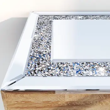 47" Silver Mirrored Glass And Faux Crystals Console Table With Shelf