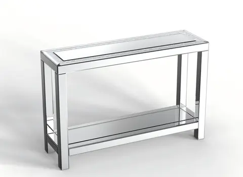 47" Silver Mirrored Glass And Faux Crystals Console Table With Shelf