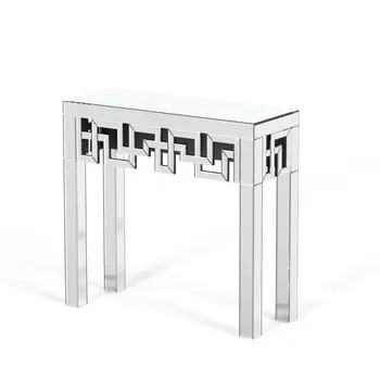 31" Silver Mirrored Glass Geo Pattern Console Table