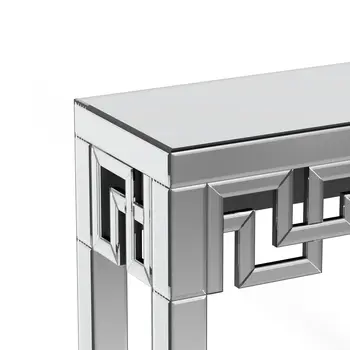 31" Silver Mirrored Glass Geo Pattern Console Table