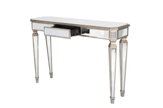 47" Silver and Gold Mirrored Glass Console Table With Drawer