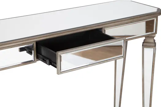47" Silver and Gold Mirrored Glass Console Table With Drawer