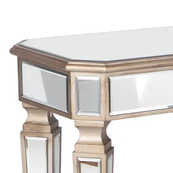47" Silver and Gold Mirrored Glass Console Table With Drawer