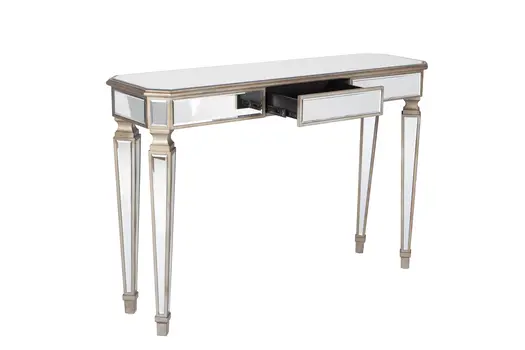 47" Silver and Gold Mirrored Glass Console Table With Drawer
