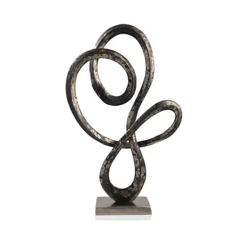20" Black and Silver Aluminum Modern Abstract Tabletop Sculpture