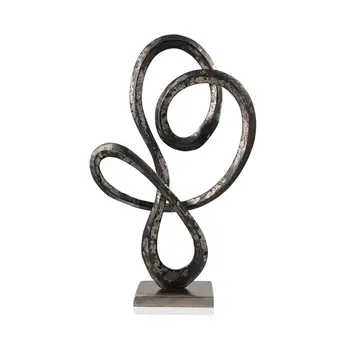 20" Black and Silver Aluminum Modern Abstract Tabletop Sculpture