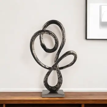20" Black and Silver Aluminum Modern Abstract Tabletop Sculpture