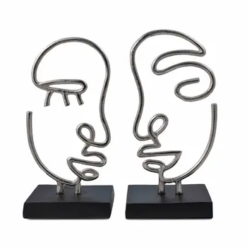 Set of Two Black and Silver Aluminum Tabletop Sculpture
