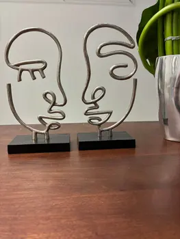 Set of Two Black and Silver Aluminum Tabletop Sculpture