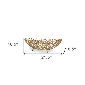 22" Gold Aluminum Oval Faux Coral Centerpiece Bowl