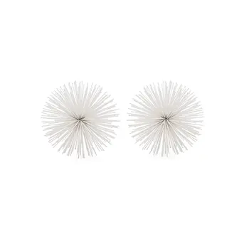Set of Two White Iron Decorative Spiky Sphere Tabletop Sculpture