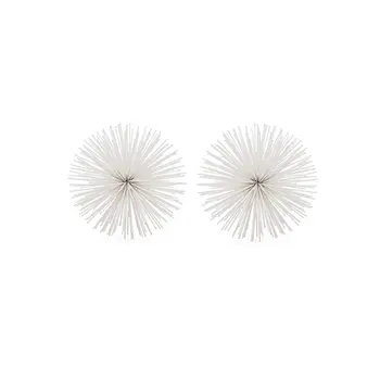 Set of Two White Iron Decorative Spiky Sphere Tabletop Sculpture