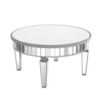 32" Silver Mirrored Glass Round Coffee Table