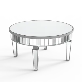 32" Silver Mirrored Glass Round Coffee Table