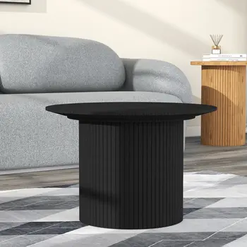 24" Black Wood Round Pedestal Coffee Table