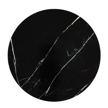35" Silver And Black Mirrored Glass and Faux Marble Round Coffee Table