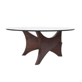 35" Clear And Brown Glass And Wood Round Coffee Table