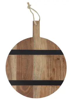 15" Natural And Black Solid Wood Striped Handmade Round Cheese Board With Handle