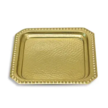 12" Gold Hammered Aluminum Handmade Square Serving Tray