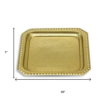 12" Gold Hammered Aluminum Handmade Square Serving Tray