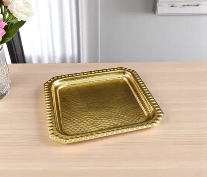 12" Gold Hammered Aluminum Handmade Square Serving Tray