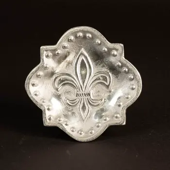 Set of Two Silver Aluminum Fleur de Lis Handmade Trinket Trays