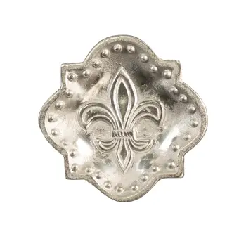 Set of Two Silver Aluminum Fleur de Lis Handmade Trinket Trays