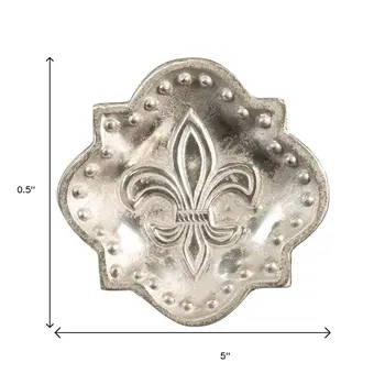 Set of Two Silver Aluminum Fleur de Lis Handmade Trinket Trays