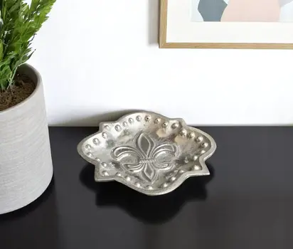 Set of Two Silver Aluminum Fleur de Lis Handmade Trinket Trays