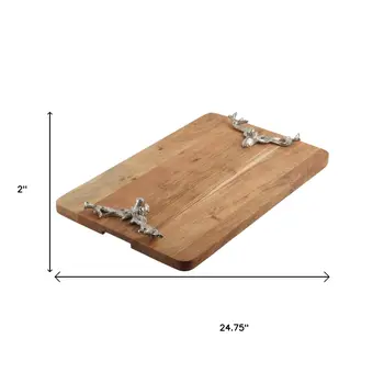 14" Brown Solid Wood And Aluminum Deer Stag Handmade Cheese Board