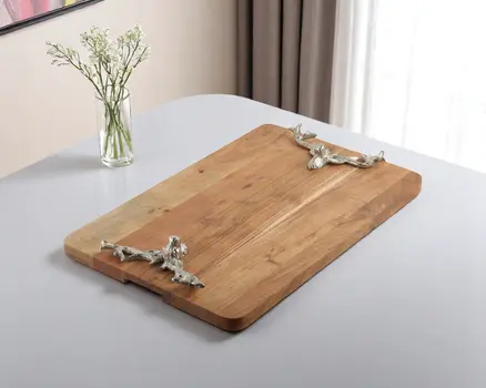 14" Brown Solid Wood And Aluminum Deer Stag Handmade Cheese Board