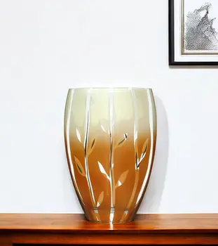 13" Brown Leaf Oval Lead Free Crystal Table Vase