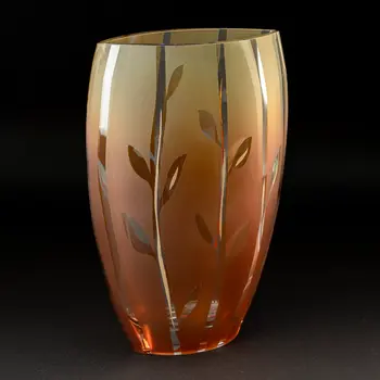 13" Brown Leaf Oval Lead Free Crystal Table Vase