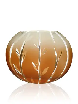 10" Brown Leaf Oval Lead Free Crystal Table Vase